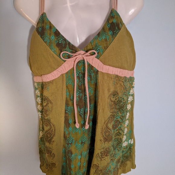 Self Esteem Tops - Women's green/tan/turquoisespaghetti straps blouse